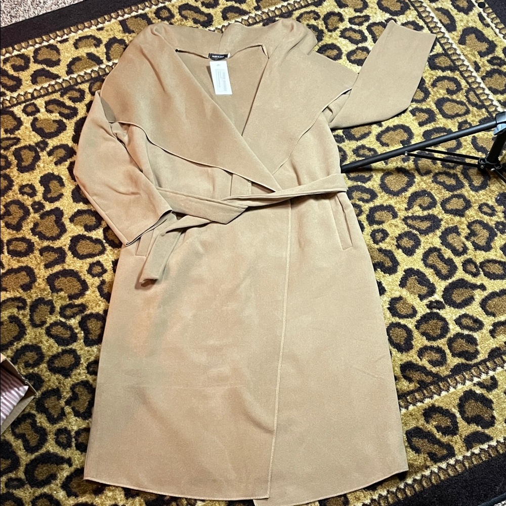 Made in Italy Taupe Wrap Coatigan Belted Long Jacket Women’s Medium/Large